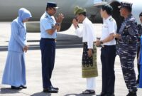 Wali Kota Batam, Amsakar Achmad, menyambut kedatangan Kepala Staf Angkatan Udara (KSAU) Marsekal TNI Mohamad Tonny Harjono bersama Ketua Umum PIA Ardhya Garini, Ny. Isa M. Tonny Harjono. Foto: INIKEPRI.COM
