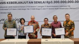 PT PLN  Batam resmi menandatangani Perjanjian Fasilitas Sindikasi Pembiayaan berdasarkan prinsip Ijarah Muntahiyah Bittamlik (IMBT) bersama PT Bank Maybank Indonesia Tbk, PT Bank CIMB Niaga Tbk, dan PT Sarana Multi Infrastruktur (Persero). Foto: INIKEPRI.COM/PLN Batam 