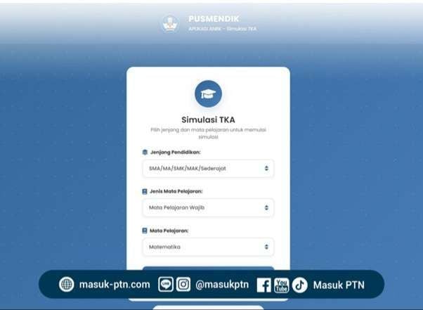 Situs simulasi TKA untuk siswa SD dan SMP yang disediakan Kemendikdasmen. Foto: Kemendikdasmen