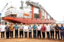 Kapal tipe Floating Landing Facility (FLF) bernama Permata Borneo 1, yang sepenuhnya dibangun di Kota Batam, resmi diluncurkan di Galangan PT Bahtera Bahari Shipyard. Foto: INIKEPRI.COM/Media Center Batam 