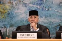 Presiden Dewan HAM PBB Wakil Tetap (Watap) RI untuk PBB di Jenewa, Duta Besar Sidharto Reza Suryodipuro saat menghadiri pertemuan Dewan HAM PBB bertepatan dengan pelaksanaan pertemuan organisasi pertama, Kamis (8/1/2026) di Jenewa, Swiss Foto:PTRI Swiss