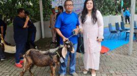 Anggota/Deputi Bidang Pelayanan Umum Ariastuty Sirait saat menyerahkan hewan kurban. Foto: BP Batam 