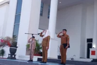 Bupati Natuna Cen Sui Lan memimpin upacara Hardiknas. Foto: Istimewa 