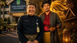 Kepala Bidang Kebudayaan Dinas Kebudayaan dan Pariwisata Kota Batam, Samson Rambah Pasir dan Dewan Pendiri Rumah Budaya Kacip Tembaga Sungai Pakning Zalfandri Zainal alias Mat Rock Sejangat. Foto: AI/RiauBerdaulat