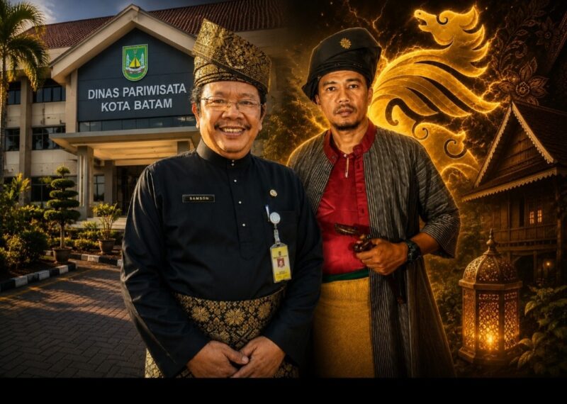 Kepala Bidang Kebudayaan Dinas Kebudayaan dan Pariwisata Kota Batam, Samson Rambah Pasir dan Dewan Pendiri Rumah Budaya Kacip Tembaga Sungai Pakning Zalfandri Zainal alias Mat Rock Sejangat. Foto: AI/RiauBerdaulat