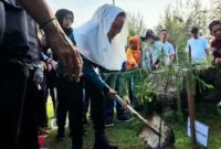 Bupati Natuna Cen Sui Lan menanam pohon di hari lingkungan hidup sedunia. Foto: ANTARA/Muhamad Nurman 