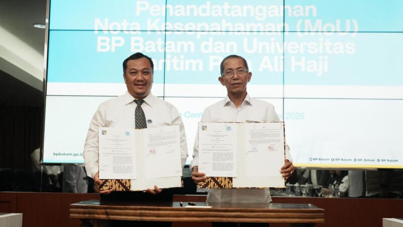 Badan Pengusahaan Batam (BP Batam) menjalin kerja sama strategis dengan Universitas Maritim Raja Ali Haji (UMRAH) melalui penandatanganan Nota Kesepahaman (Memorandum of Understanding/MoU) yang berlangsung di Marketing Centre BP Batam. Foto: INIKEPRI.COM/BP Batam 