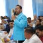Ketua KNPI Kepri Andhi Kusuma dalam Dialog Kebangsaan bersama Menteri Koordinator Bidang Politik dan Keamanan (Menko Polkam) RI, Jenderal TNI (Purn.) Djamari Chaniago, di Gedung Lancang Kuning Polda Kepulauan Riau. Foto: INIKEPRI.COM