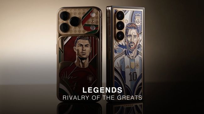 Aksesoris handphone Caviar merilis desain 'Legend' bergambar Christiano Ronaldo dan Lionel Messi. Foto: Caviar