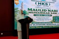Bupati Natuna Cen Sui Lan memberikan sambutan pada peringatan Maulid Nabi Muhammad SAW 1448 Hijriah yang diselenggarakan Himpunan Keluarga Serasan (HKS) Ranai. Foto: ANTARA/Muhamad Nurman