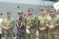 KSAL Laksamana TNI Muhammad Ali saat jumpa pers di depan Kapal Induk Giuseppe Garibaldi yang sedang bersandar di Dermaga 107, Pelabuhan Tanjung Priok, Jakarta Utara, Jumat (18/9/2026). Foto: ANTARA/Walda Marison