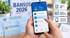Ilustrasi cara mengubah desil DTSEN 2026 melalui HP dengan menyiapkan KK dan NIK KTP untuk pengajuan pembaruan data bansos. Foto: Istimewa/AI