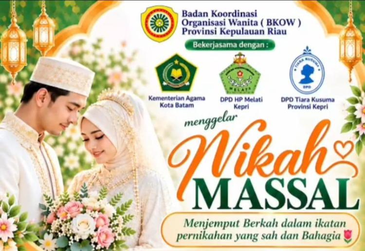 Badan Koordinasi Organisasi Wanita (BKOW) Provinsi Kepulauan Riau bersama Kementerian Agama menggelar program nikah massal gratis. Foto: Istimewa