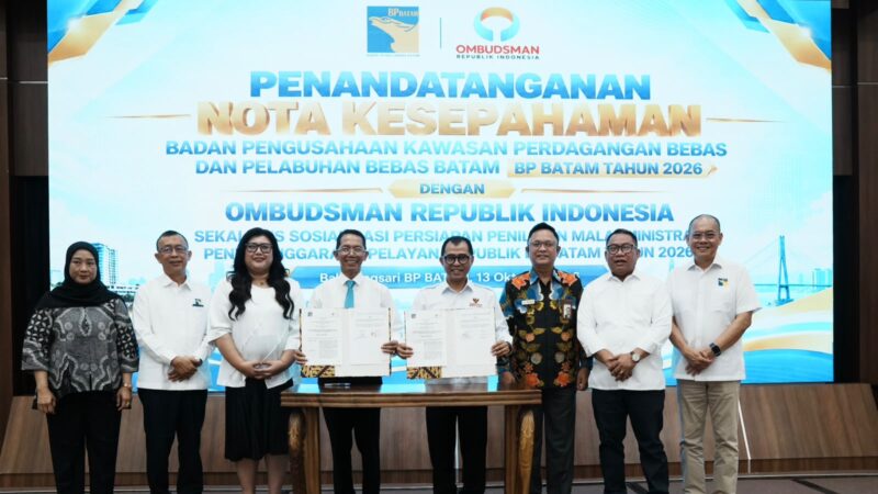 Penandatanganan Nota Kesepahaman (MoU) antara BP Batam dan Ombudsman di Balairung Sari BP Batam. Foto: INIKEPRI.COM/BP Batam