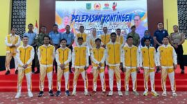 Bupati Natuna Cen Sui Lan melepas 334 anggota kontingen Kabupaten Natuna yang akan mengikuti Pekan Olahraga Provinsi (Porprov) VI Kepulauan Riau (Kepri) 2026. Foto: Istimewa 